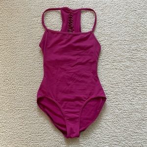 Jozette for Mirella leotard, size medium, pink color, back detailing